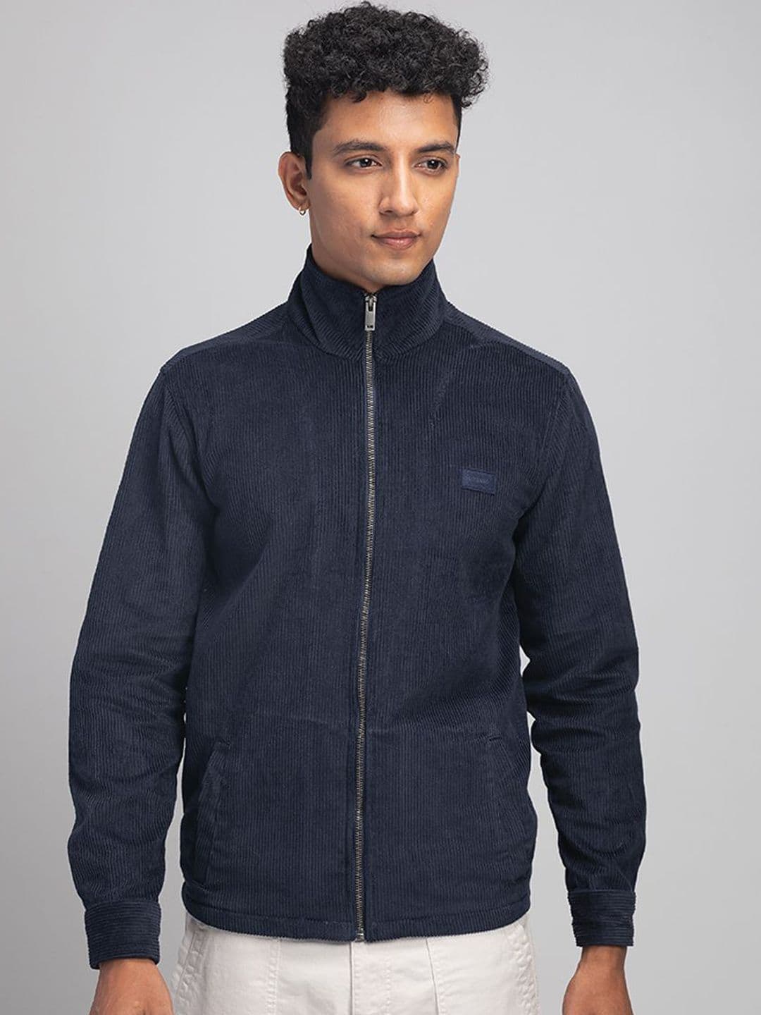 URBARO Men Mock Collar Self Design Casual Bomber Jacket - view 1