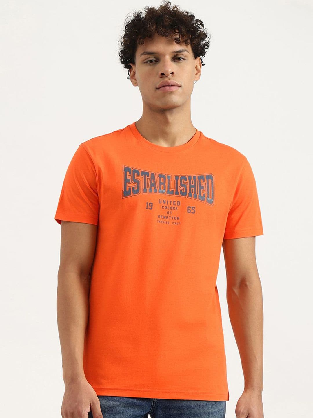 United Colors of Benetton Men Typography Printed Round Neck Pure Cotton T-shirt - view 1