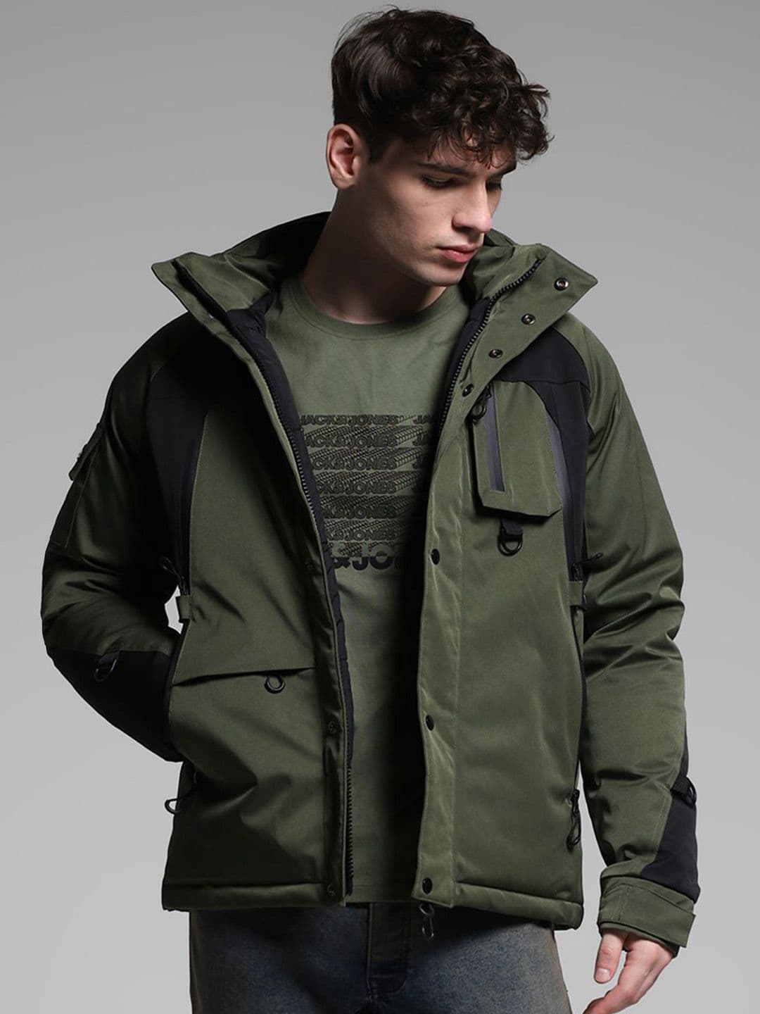 Jack & Jones Men Hooded Colourblocked Casual Padded Jacket - view 1