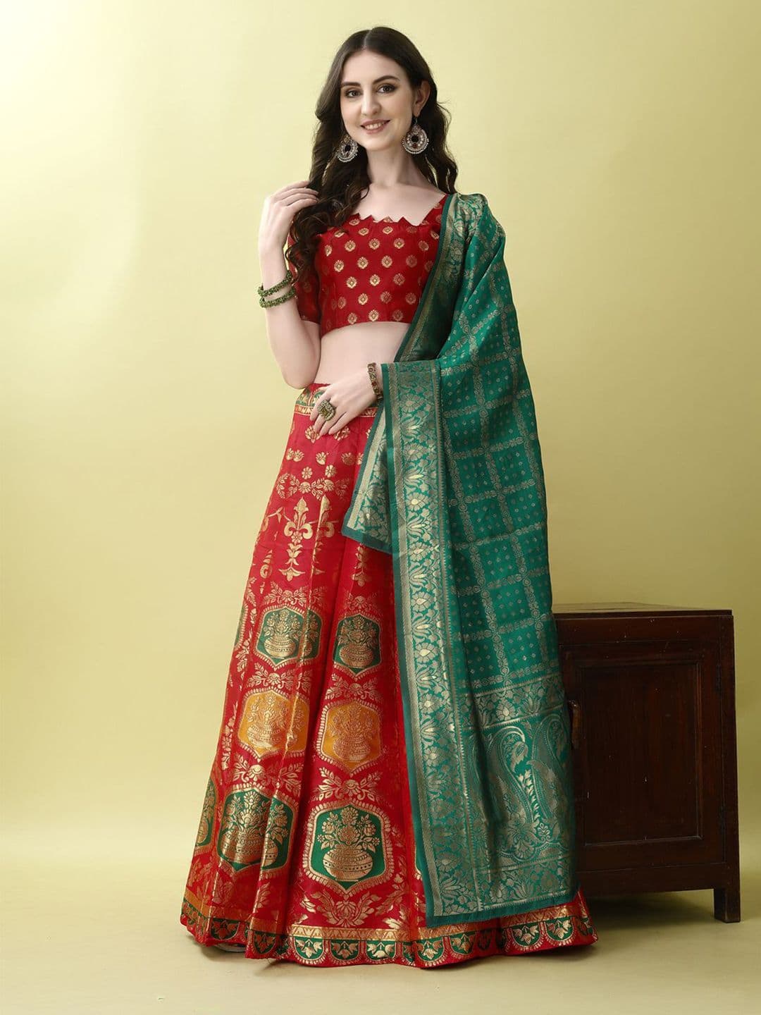 SWAMI STUDIO Ready to Wear Lehenga & Unstitched Blouse With Dupatta - view 1