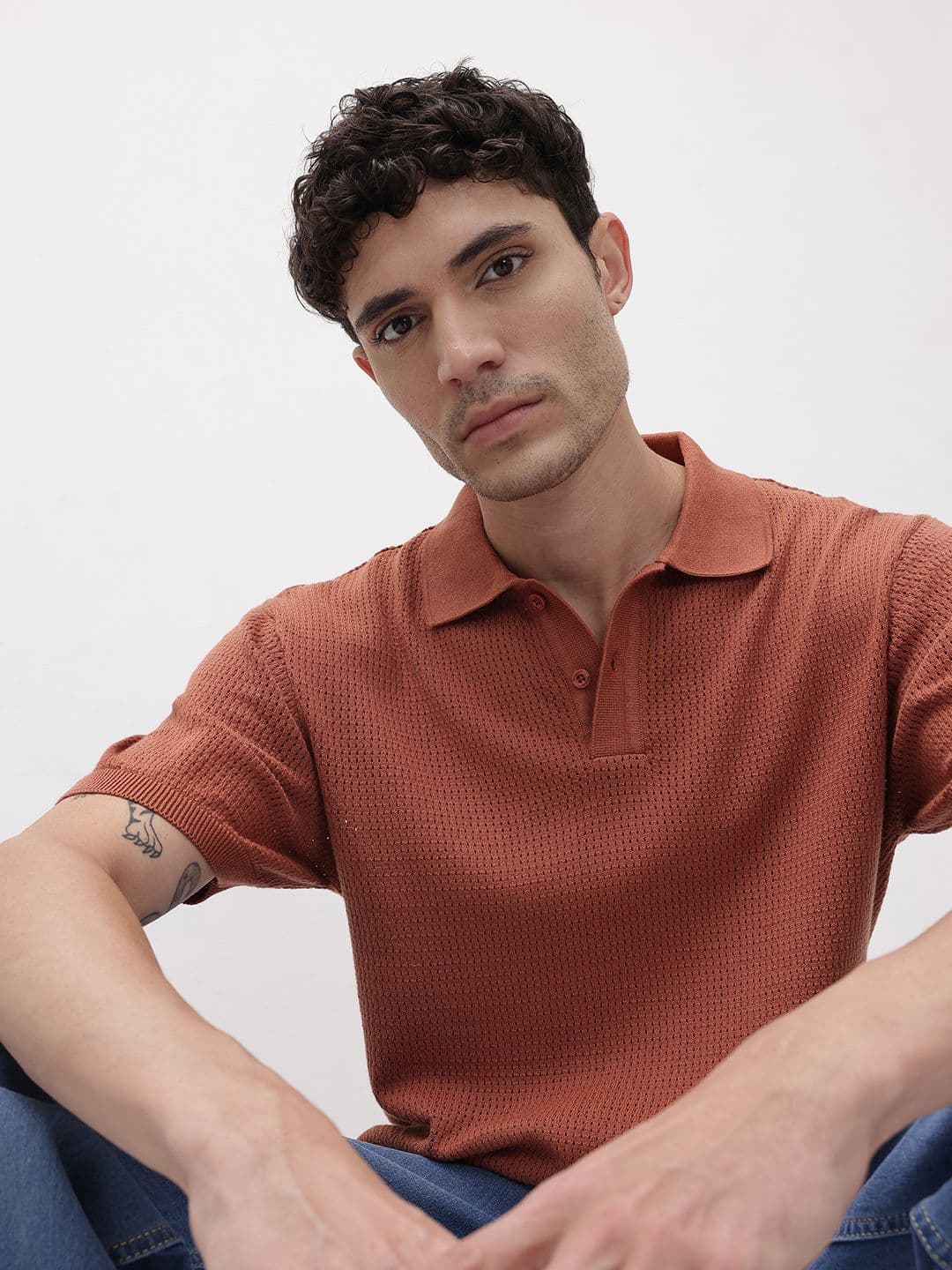 The Roadster Life Co. Polo Collar Open Knit Cotton T-shirt - view 1