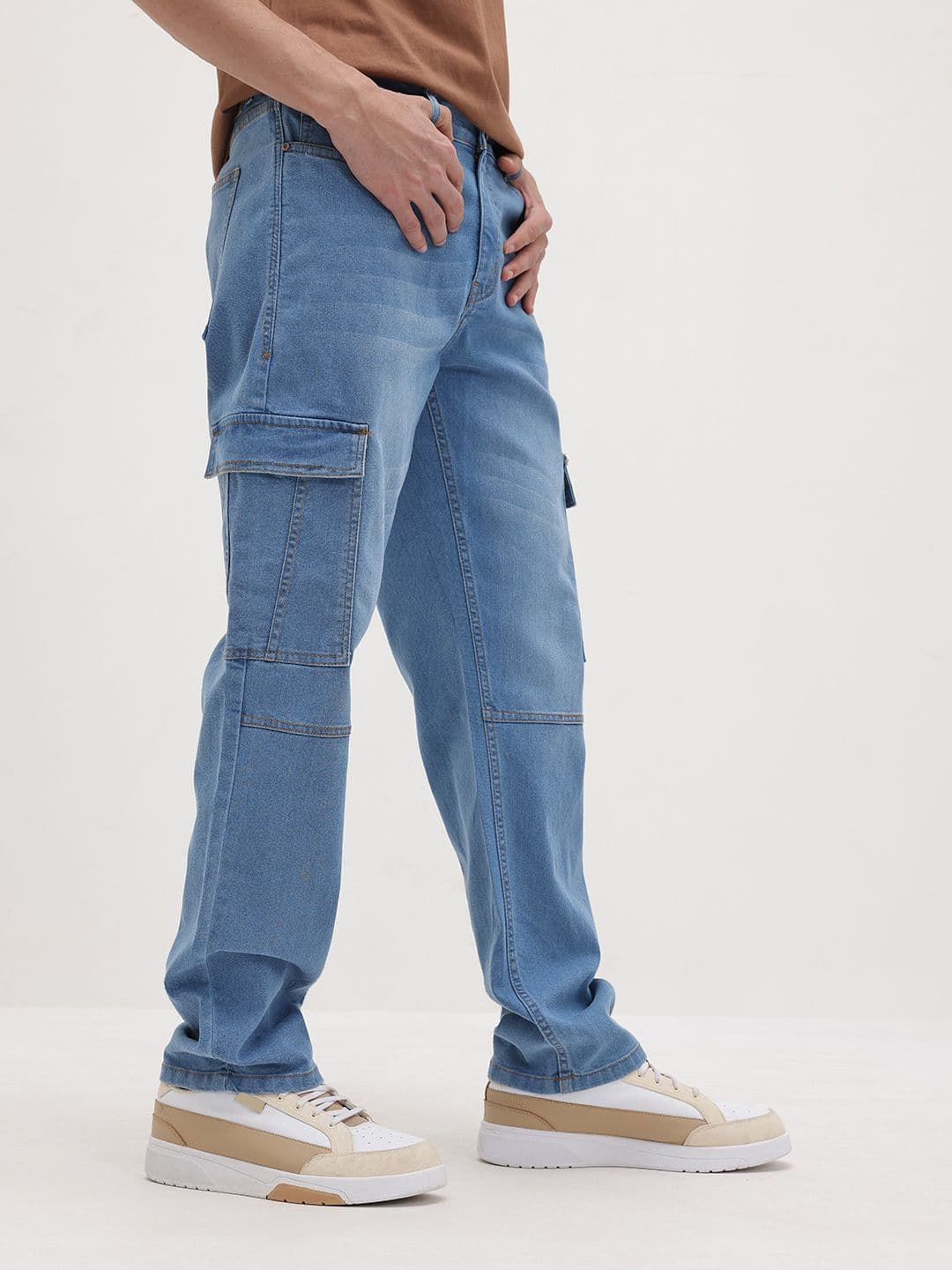 The Roadster Life Co. Men Mid-Rise Light Fade Stretchable Relaxed Fit Cargo-Style Jeans - view 1