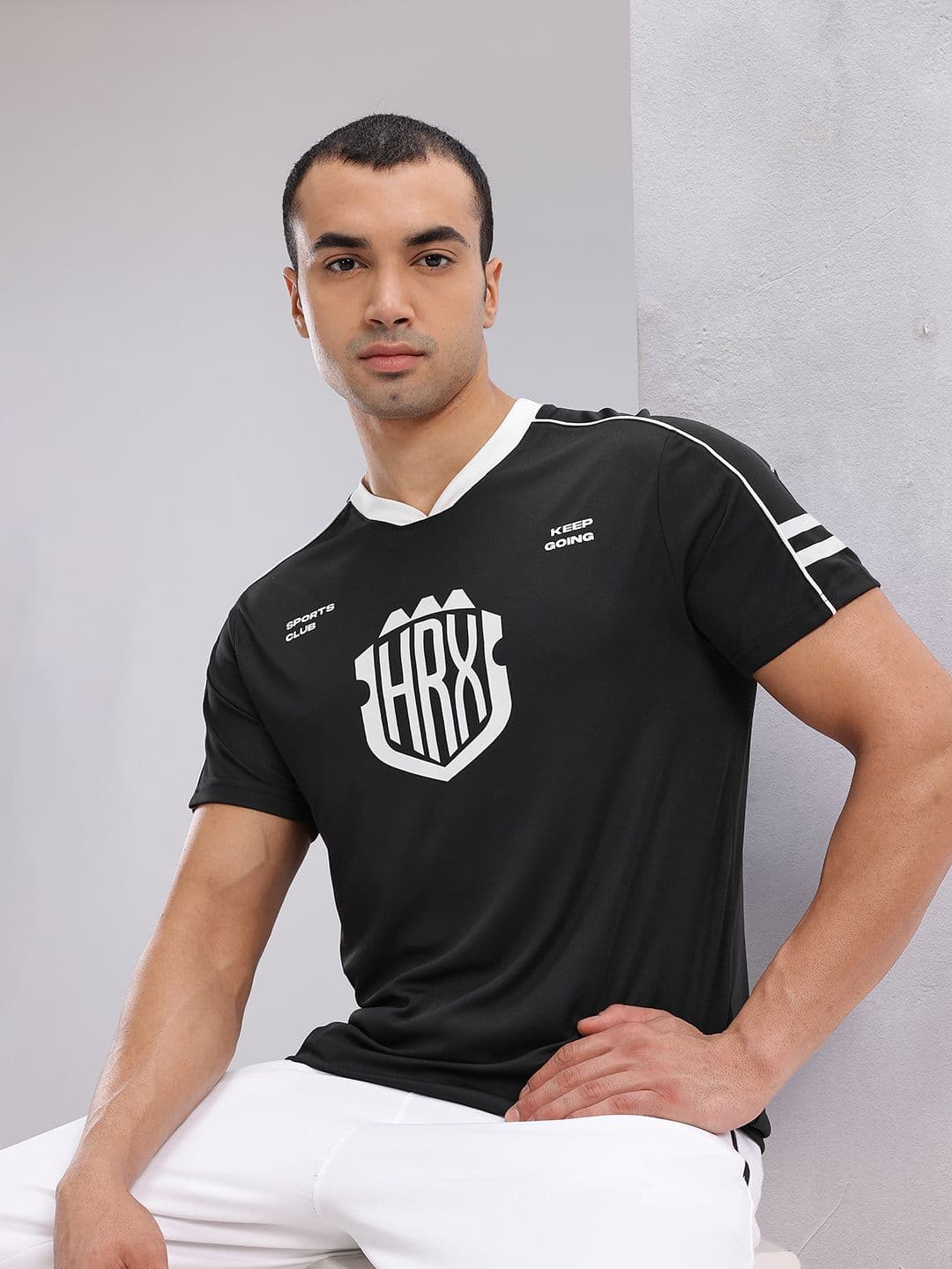 HRX by Hrithik Roshan Brand Logo Print V-Neck Lifestyle T-shirt - view 1