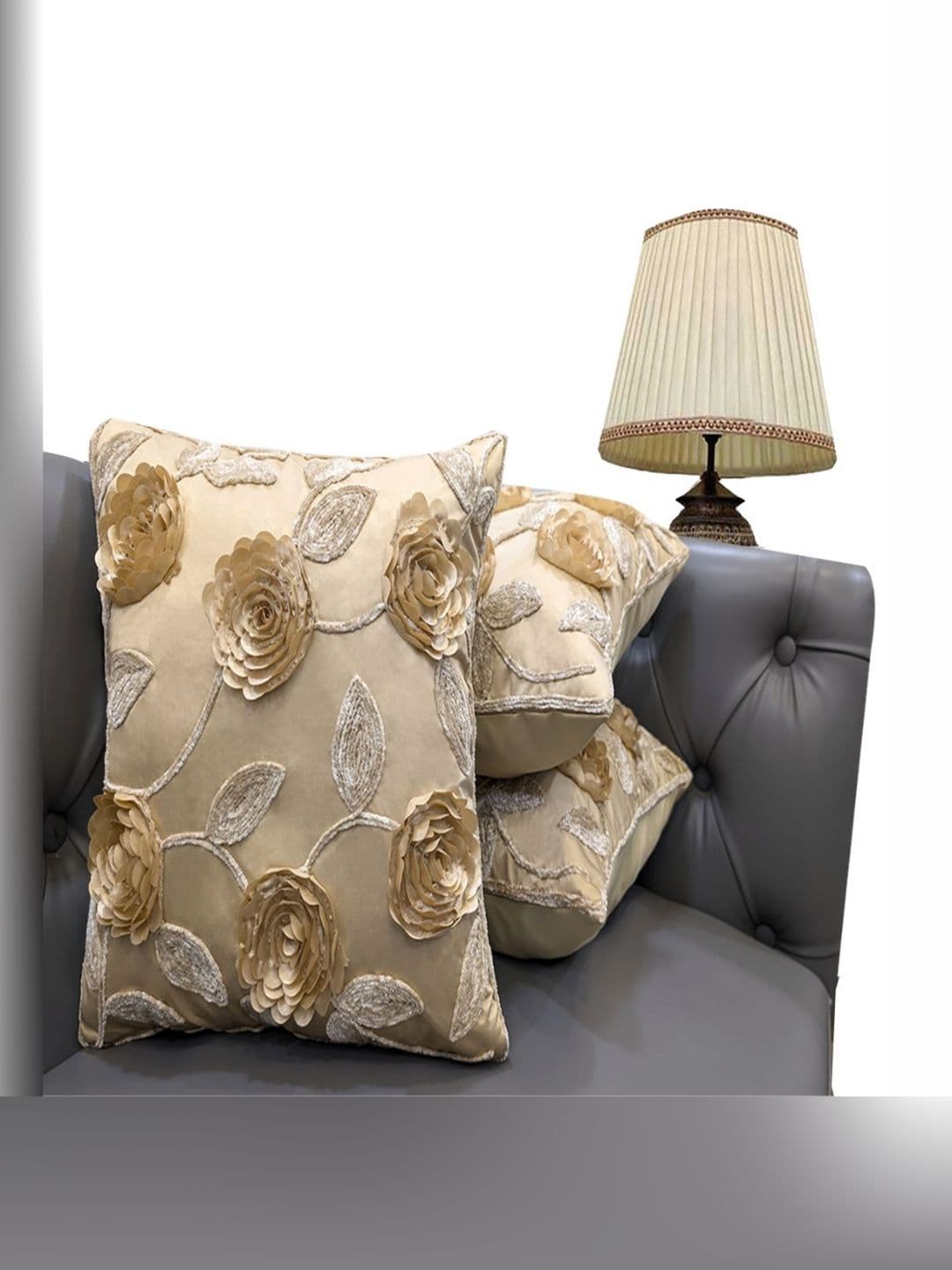 Good Vibes Coffee Brown & Beige Set of 3 Satin Square Cushion Covers - view 1