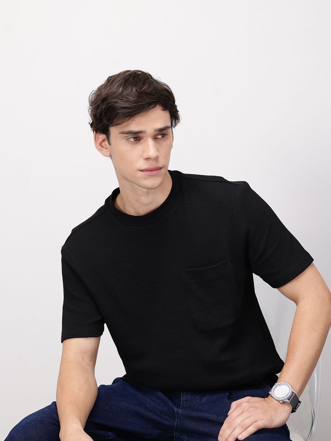 ether Grower Men Round Neck Ribbed Organic Cotton Comfort Fit Relaxed Fit T-shirt - view 1