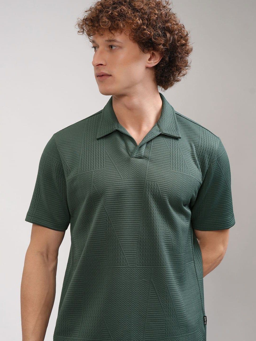 HIGHLANDER Men Self Design Polo Collar T-shirt - view 1