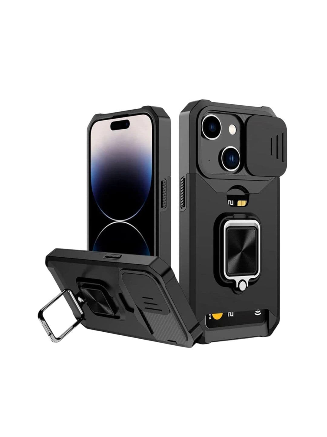 Luxury Kase LK177 Camera Slide Protection Card Holder Kickstand iPhone 15 Back Case - view 1