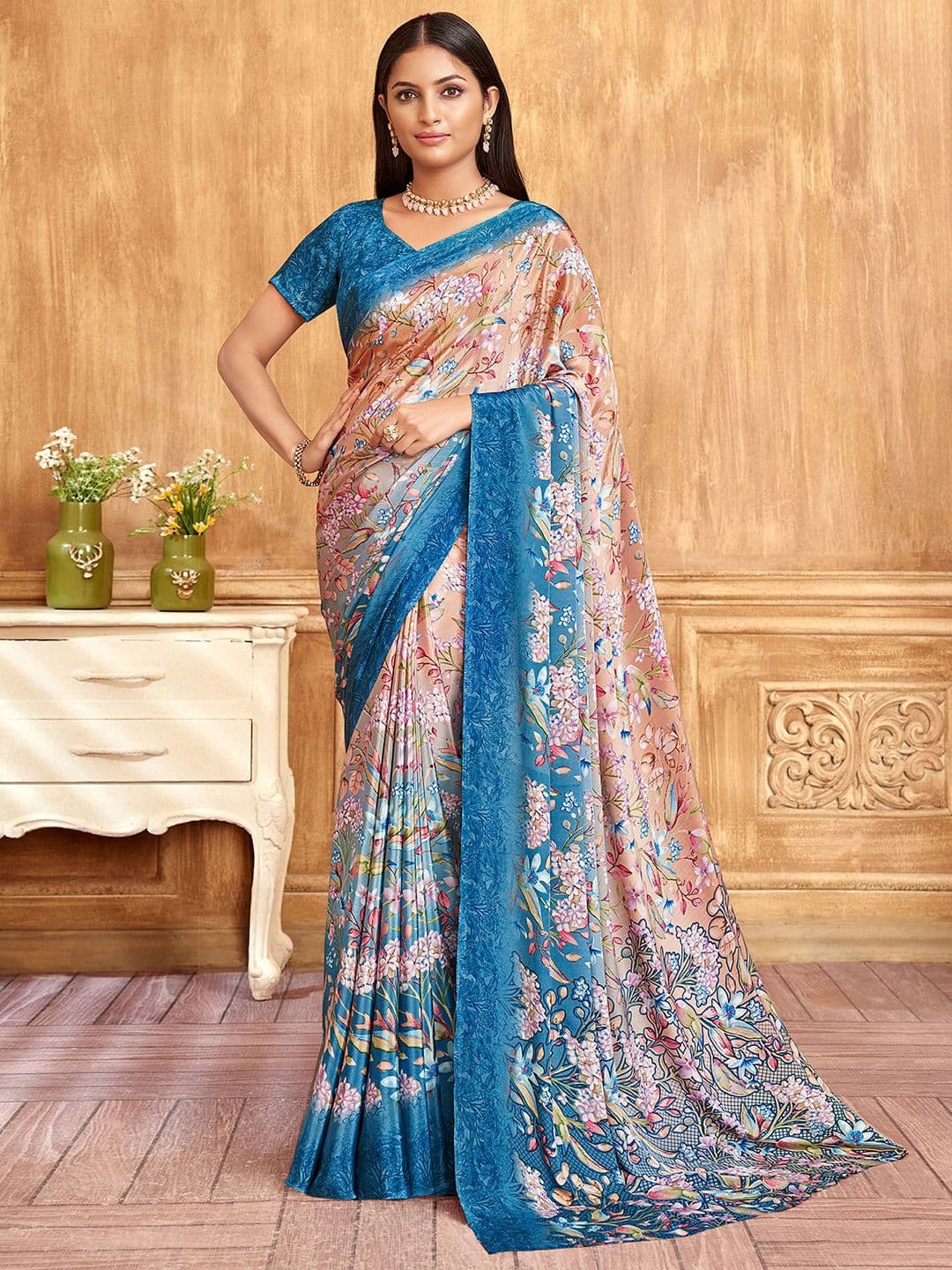 Mitera Floral Pure Crepe Saree - view 1