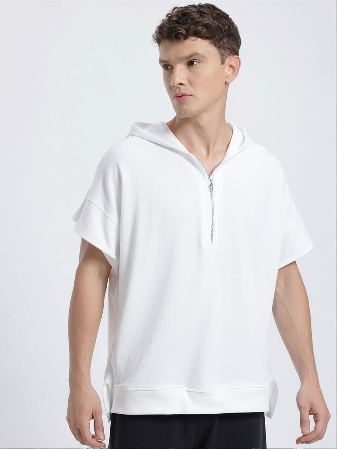 StyleCast x Revolte Solid Extended Sleeves Hooded T-shirt - view 1