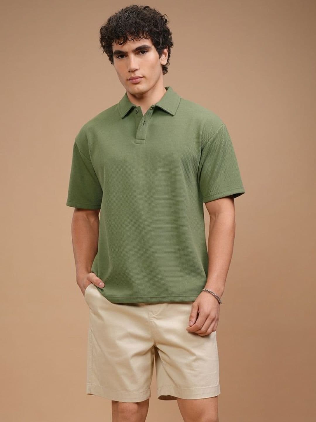 HIGHLANDER Men Polo Collar Knitted Textured Relaxed Fit T-Shirt - view 1