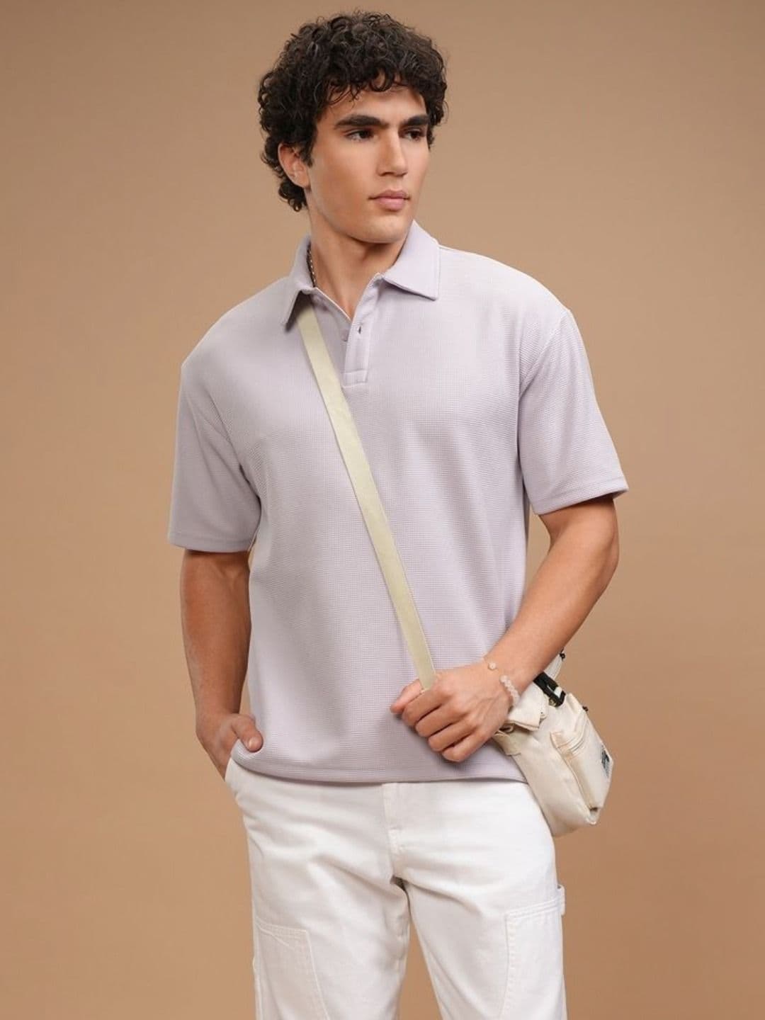 HIGHLANDER Men Polo Collar Knitted Textured Relaxed Fit T-Shirt - view 1