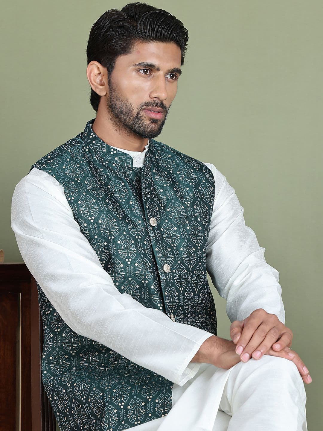 Jompers Men Printed Nehru Jacket - view 1