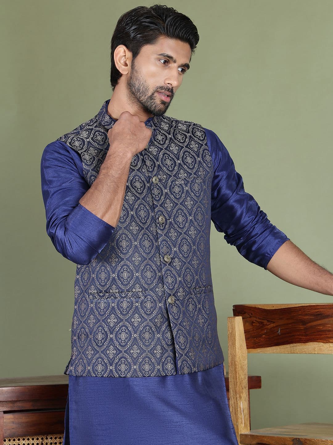 Jompers Woven Design Nehru Jacket - view 1