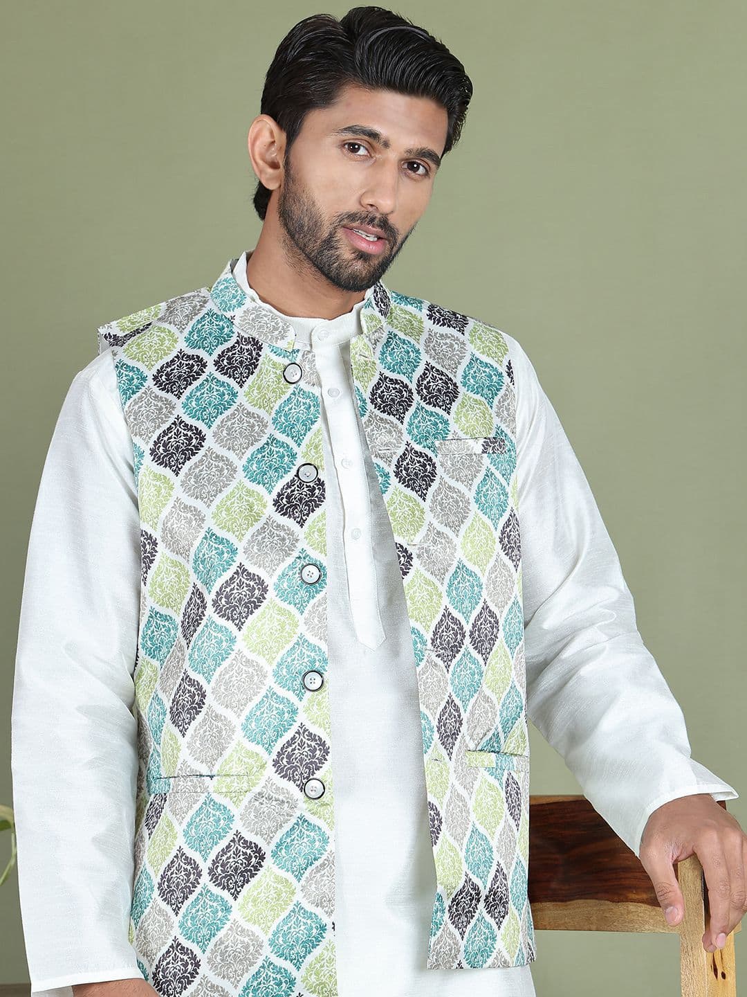 Jompers Men Floral Printed Nehru Jacket - view 1