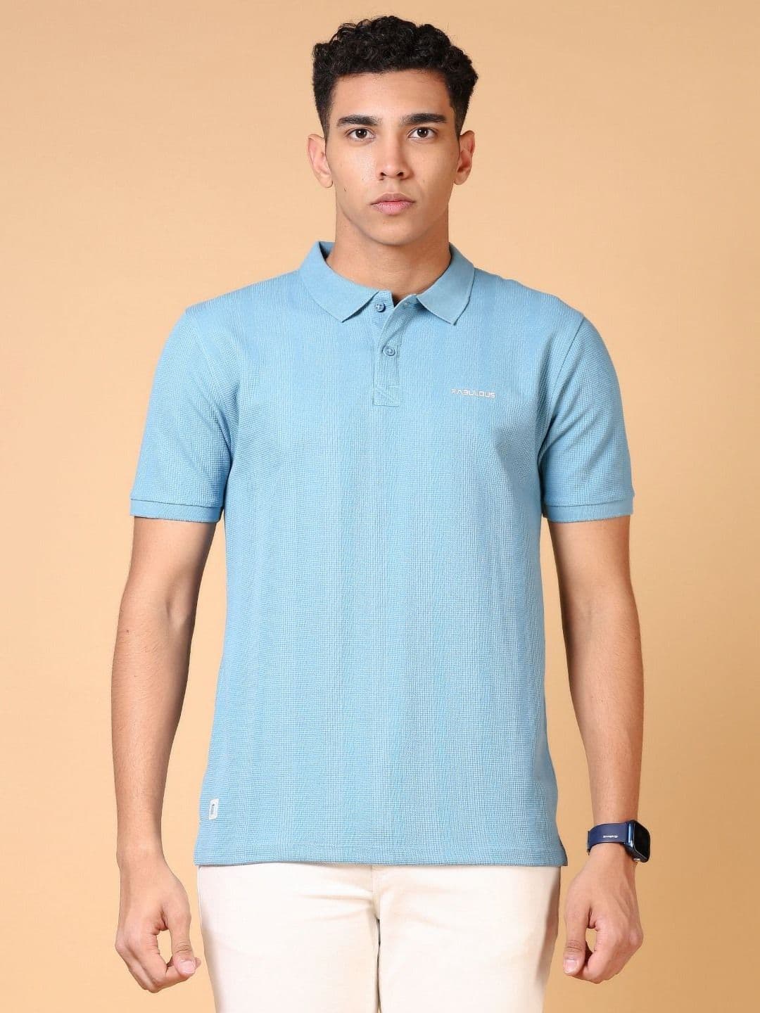V-Mart Men Self Design Polo Collar Cotton T-shirt - view 1