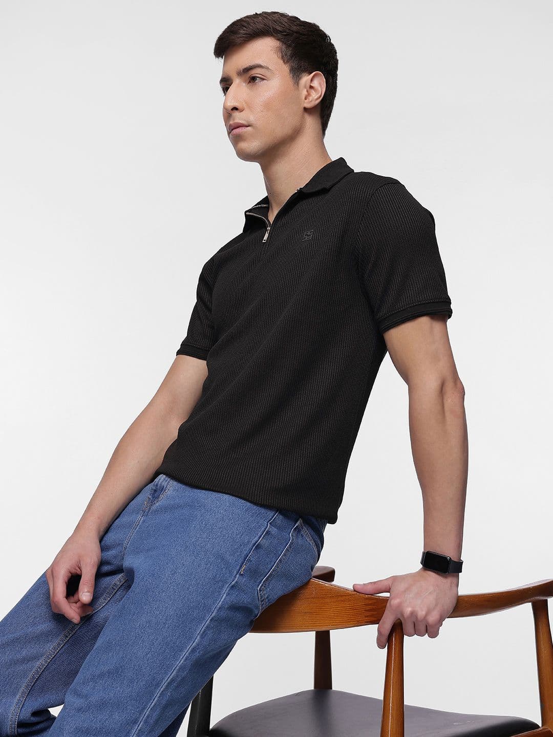 French Connection Self-Design Textured Polo Collar T-shirt - view 1