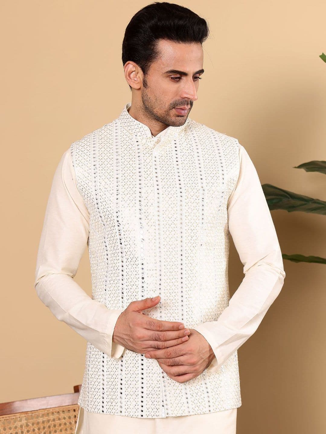 MULTI SHADES Men Embroidered Woven Nehru Jackets - view 1