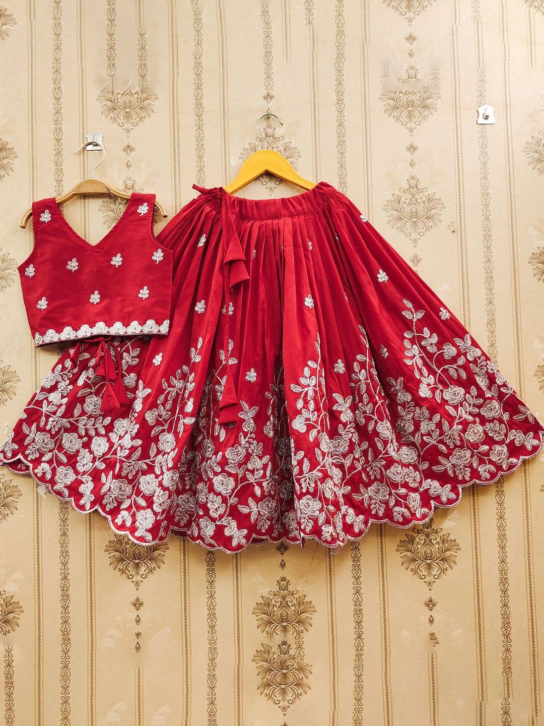JOVK DESIGN Girls Embroidered Zari Work Silk Ready to Wear Lehenga & Blouse - view 1