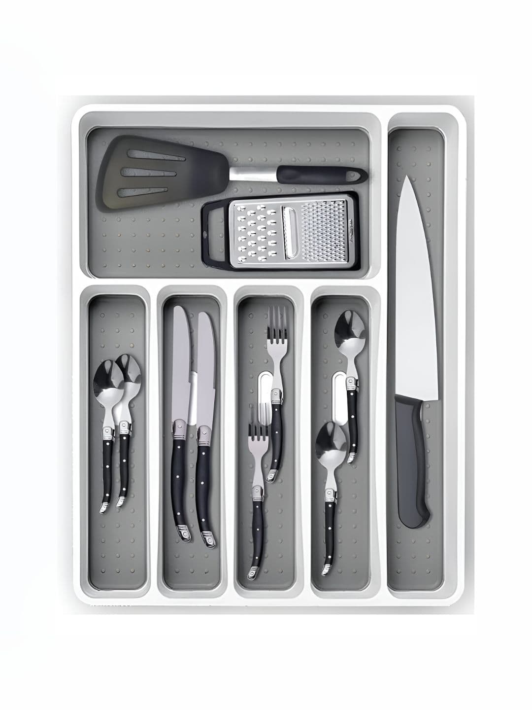 HOUSE OF QUIRK Grey 6 Compartments Cutlery Drawer Organiser - view 1