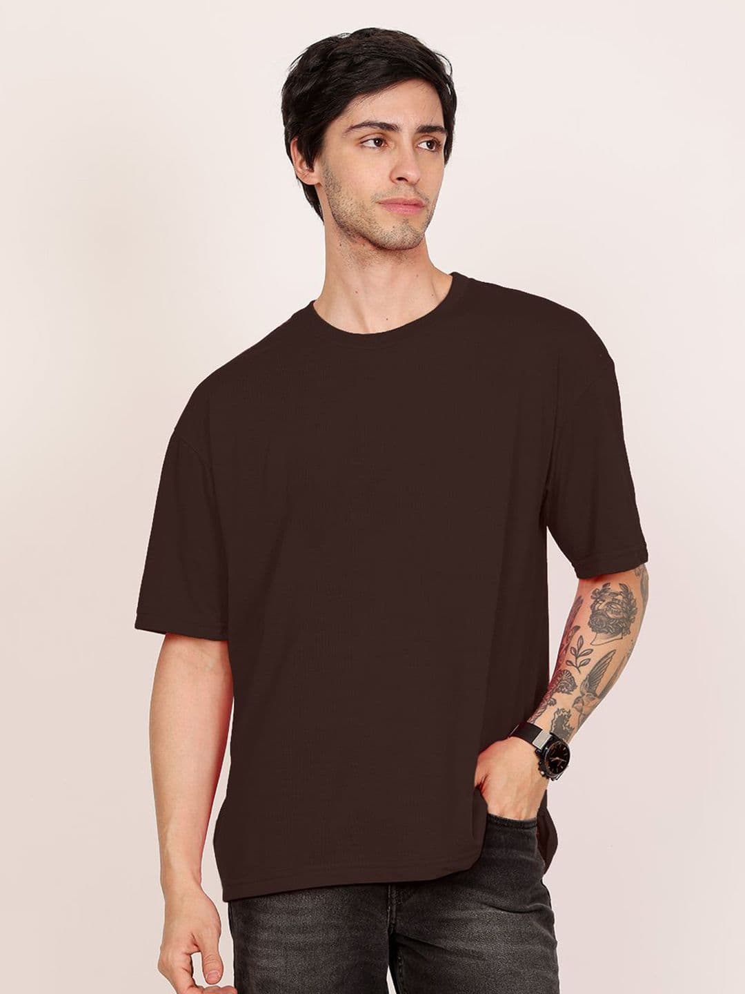 Leotude Men Solid Round Neck Cotton Oversized T-shirt - view 1