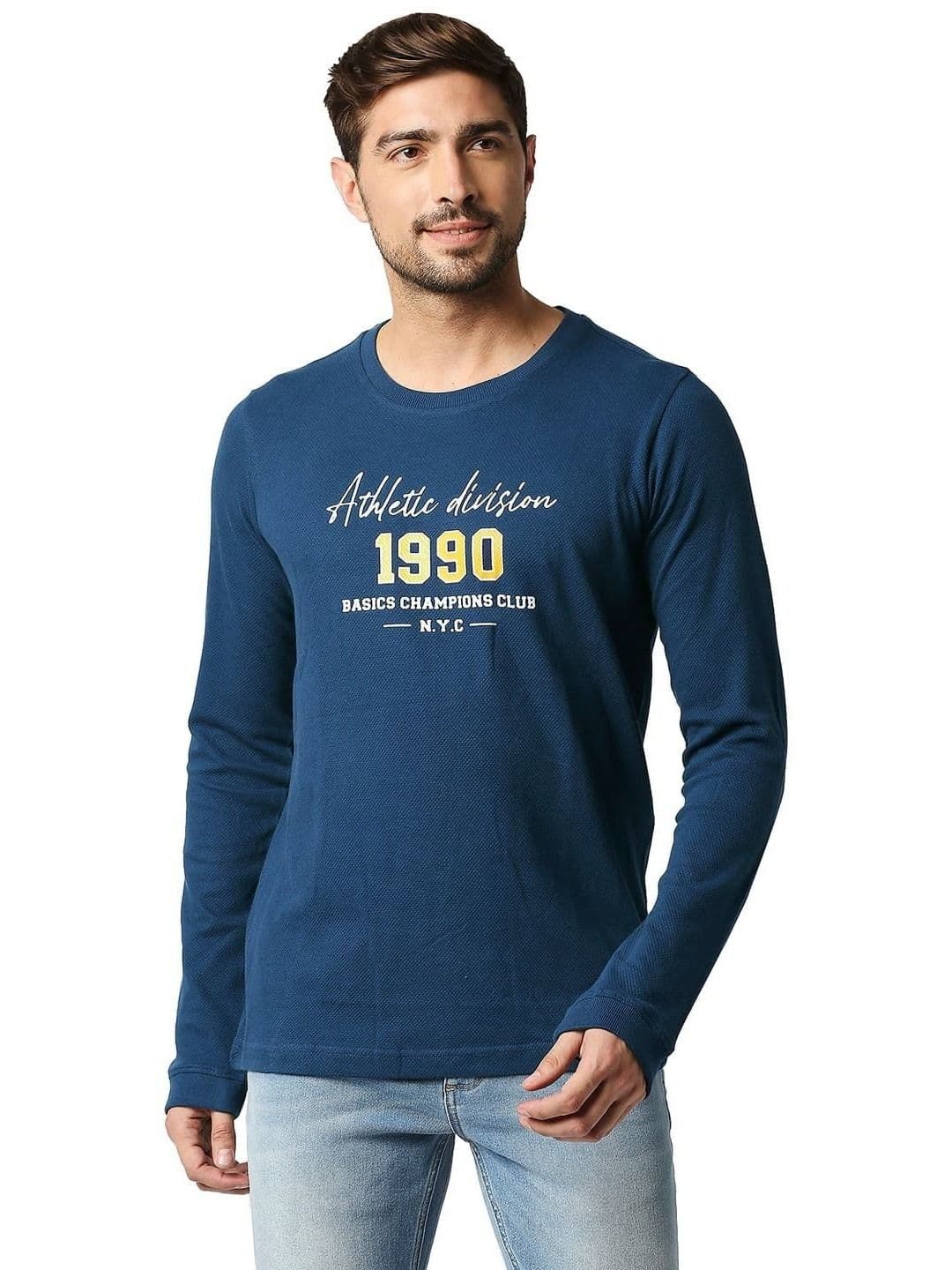 Basics Men Typography Printed Round Neck Cotton T-shirt - view 1