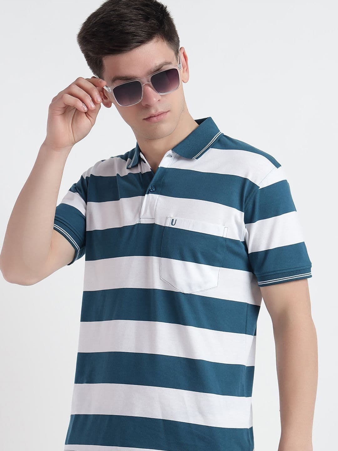 UNIBERRY Men Striped Polo Collar Cotton T-shirt - view 1