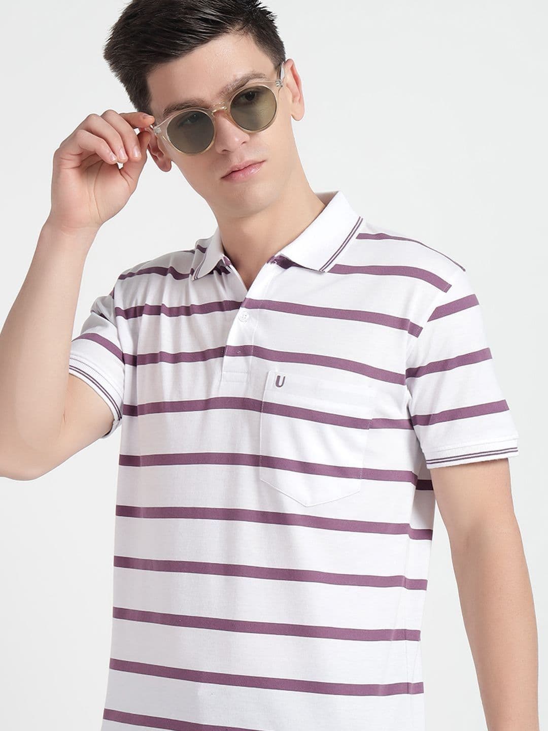 UNIBERRY Men Striped Polo Collar Cotton T-shirt - view 1