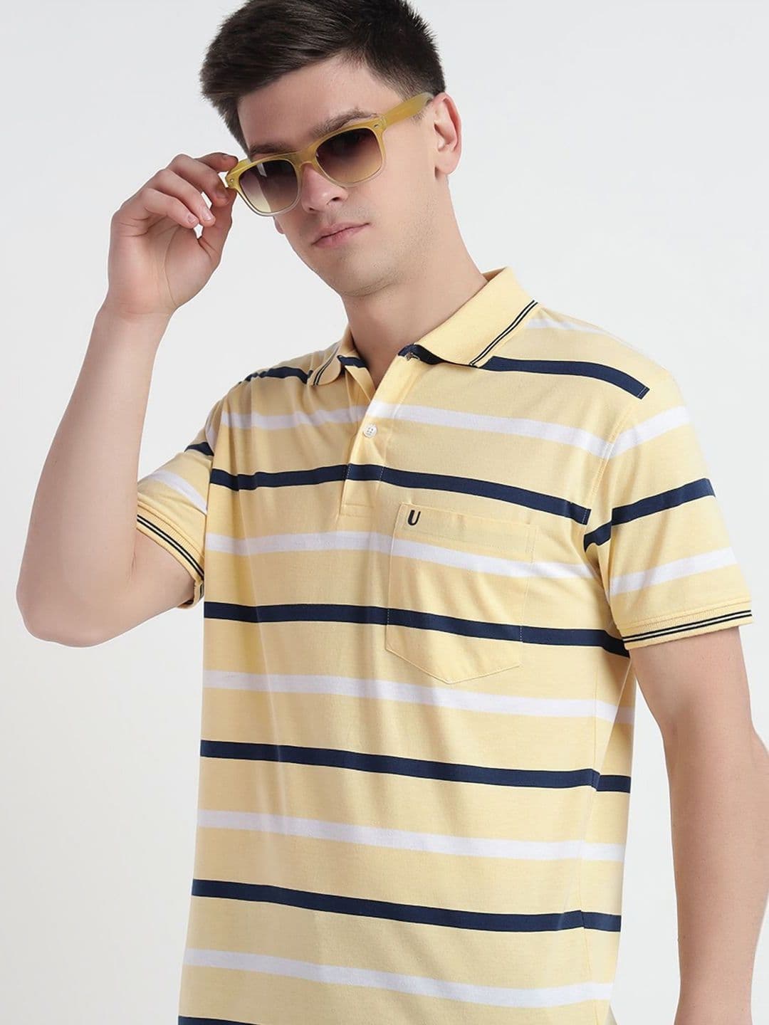 UNIBERRY Men Striped Polo Collar Cotton T-shirt - view 1