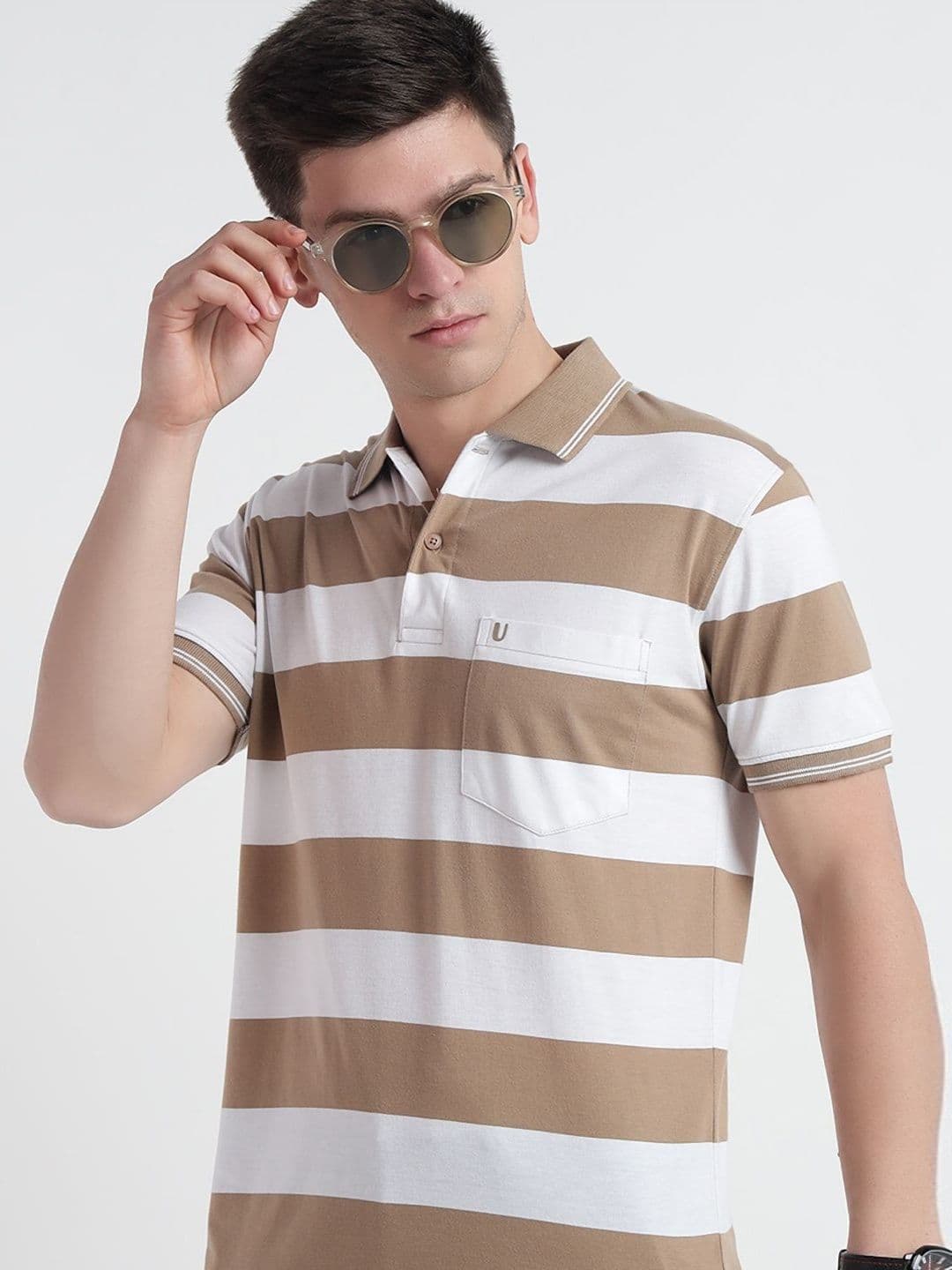 UNIBERRY Men Striped Polo Collar Cotton T-shirt - view 1