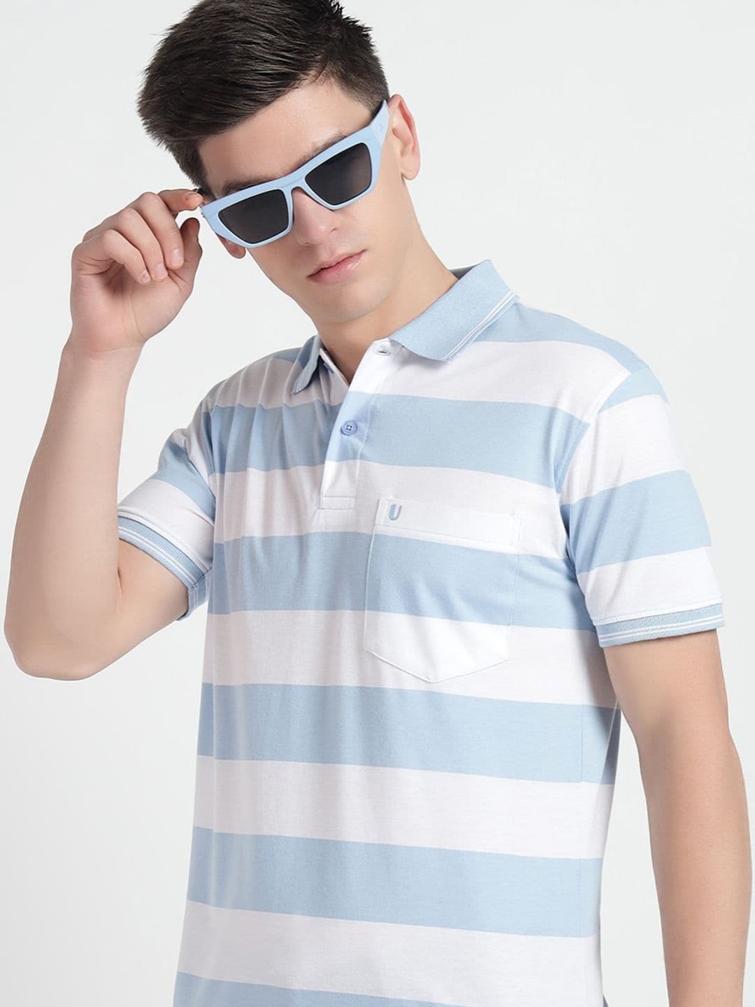 UNIBERRY Men Striped Polo Collar Cotton T-shirt - view 1