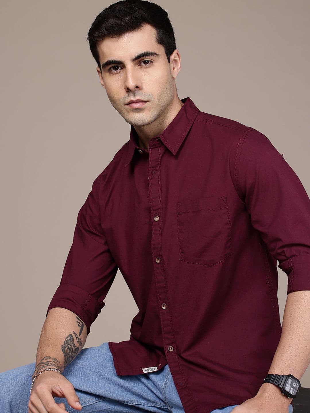 The Roadster Lifestyle Co. Solid Pure Cotton Casual Shirt - view 1