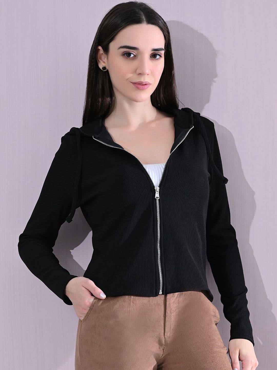 OWL MINK Women Hooded Solid Cotton Casual Tailored Jacket - view 1