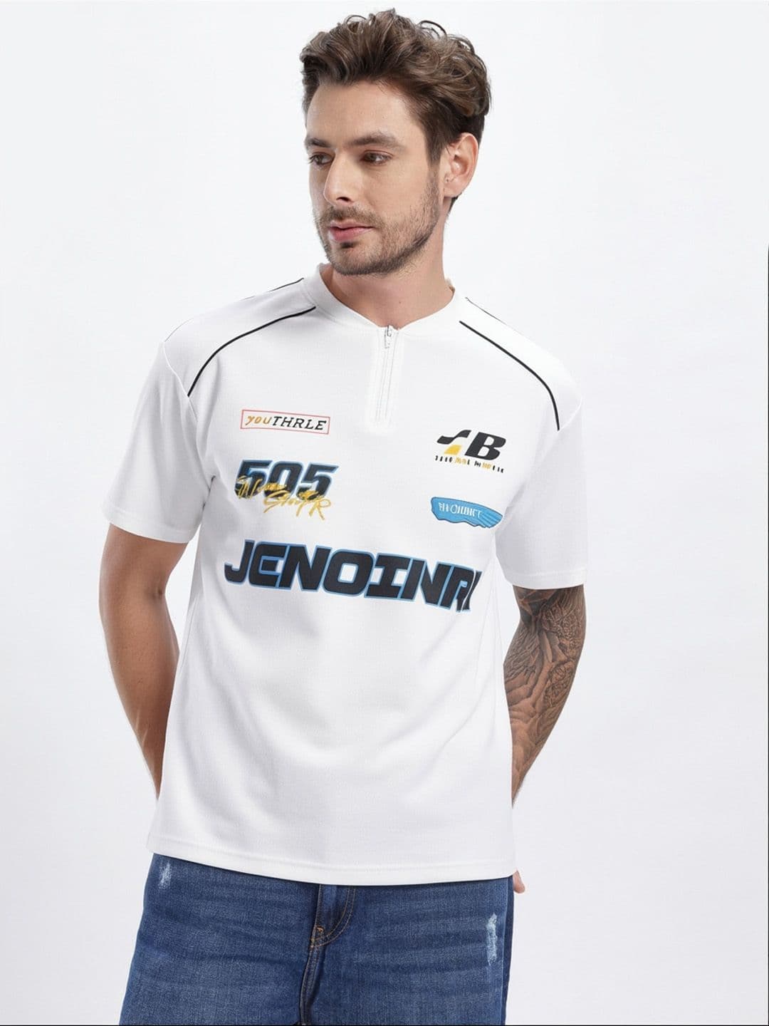 StyleCast x Revolte Men Typography Mandarin Collar T-shirt - view 1