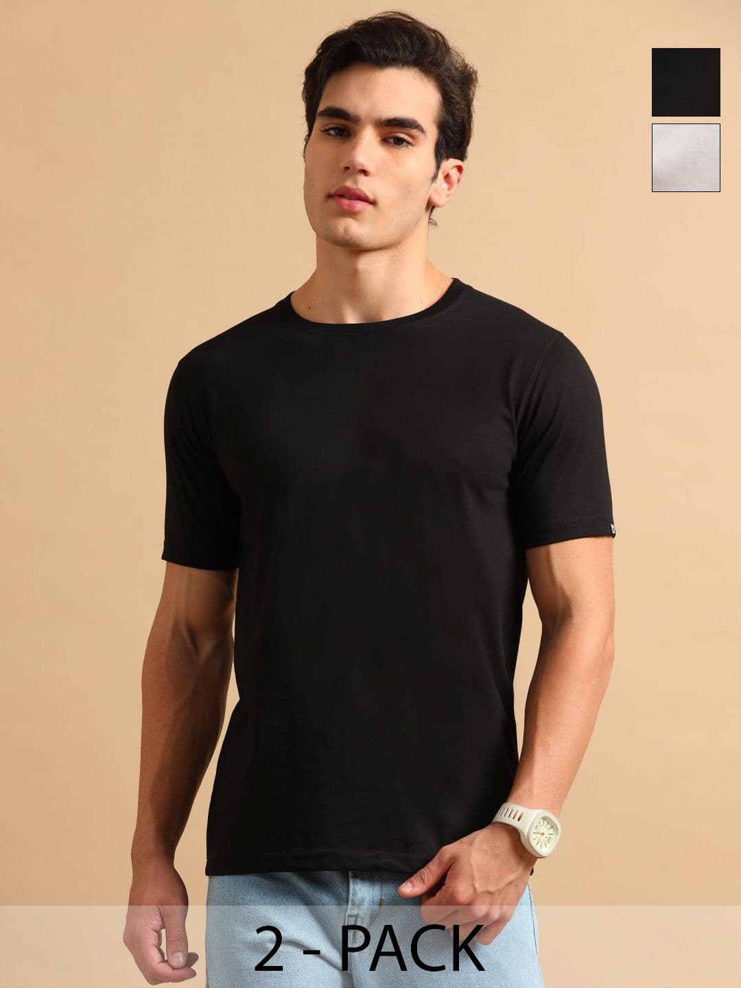 Bushirt Men Pack Of 2 Solid Round Neck Cotton T-shirts - view 1