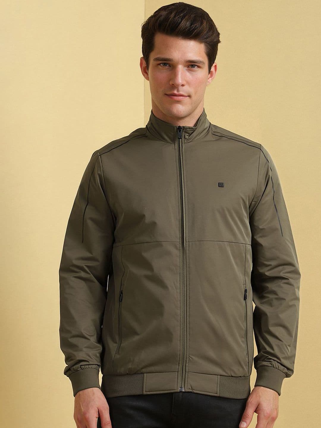 Allen Solly Men Mock Collar Solid Casual Bomber Jacket - view 1