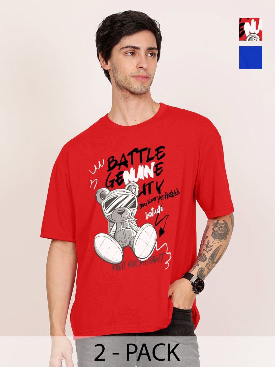 Leotude Men Pack Of 2 Graphic Printed Round Neck Cotton T-shirts - view 1