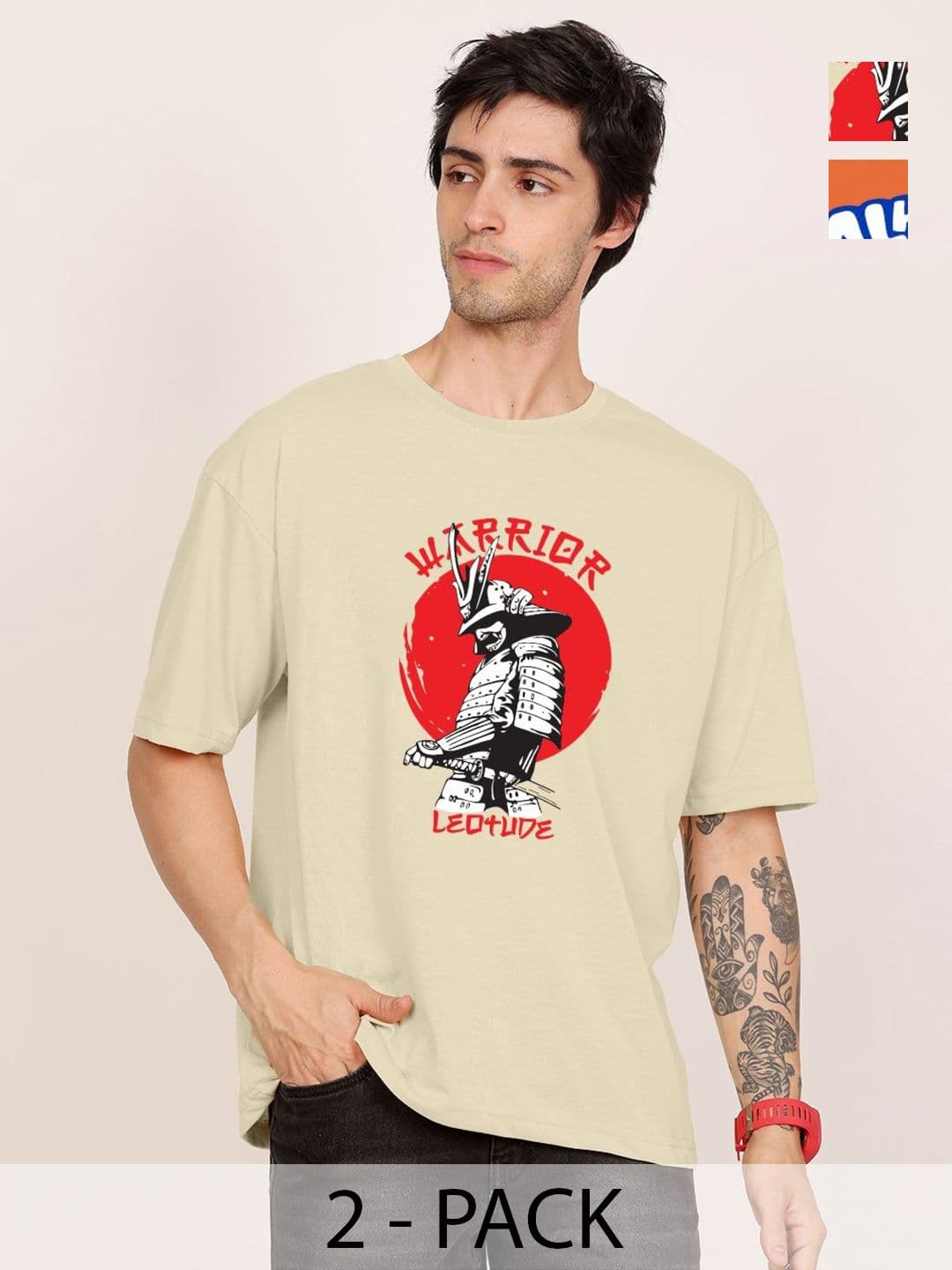 Leotude Men Pack Of 2 Typography Printed Round Neck Cotton T-shirts - view 1