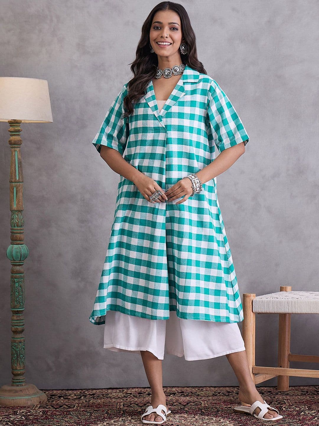 InWeave Women Regular Pure Cotton Kurta with Palazzos - view 1