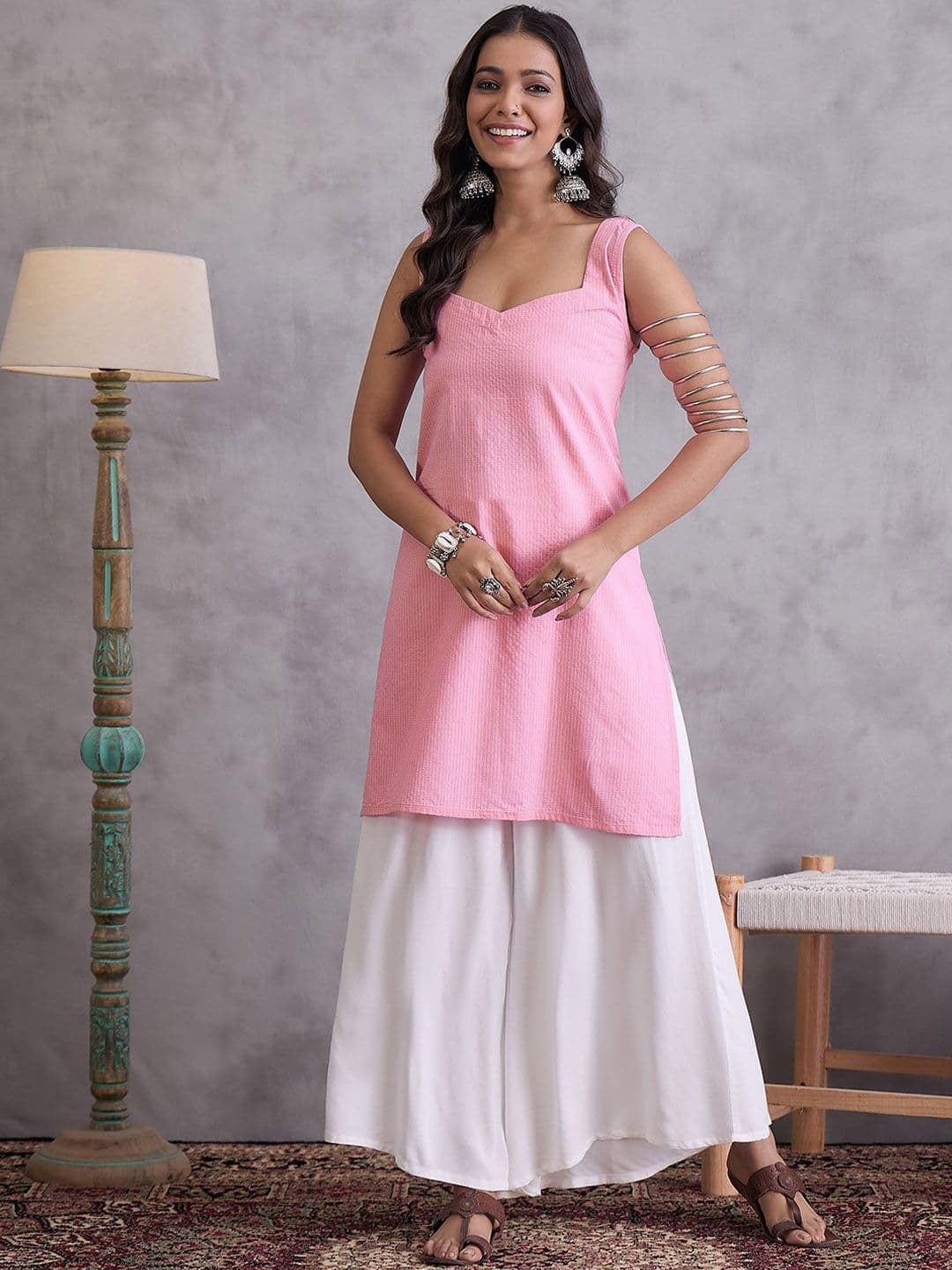 InWeave Women Regular Pure Cotton Kurta with Palazzos - view 1