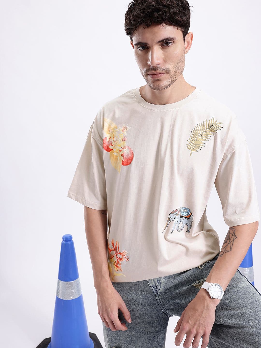 Kook N Keech Conversational Printed Drop-Shoulder Sleeves Pure Cotton Oversize Fit T-shirt - view 1