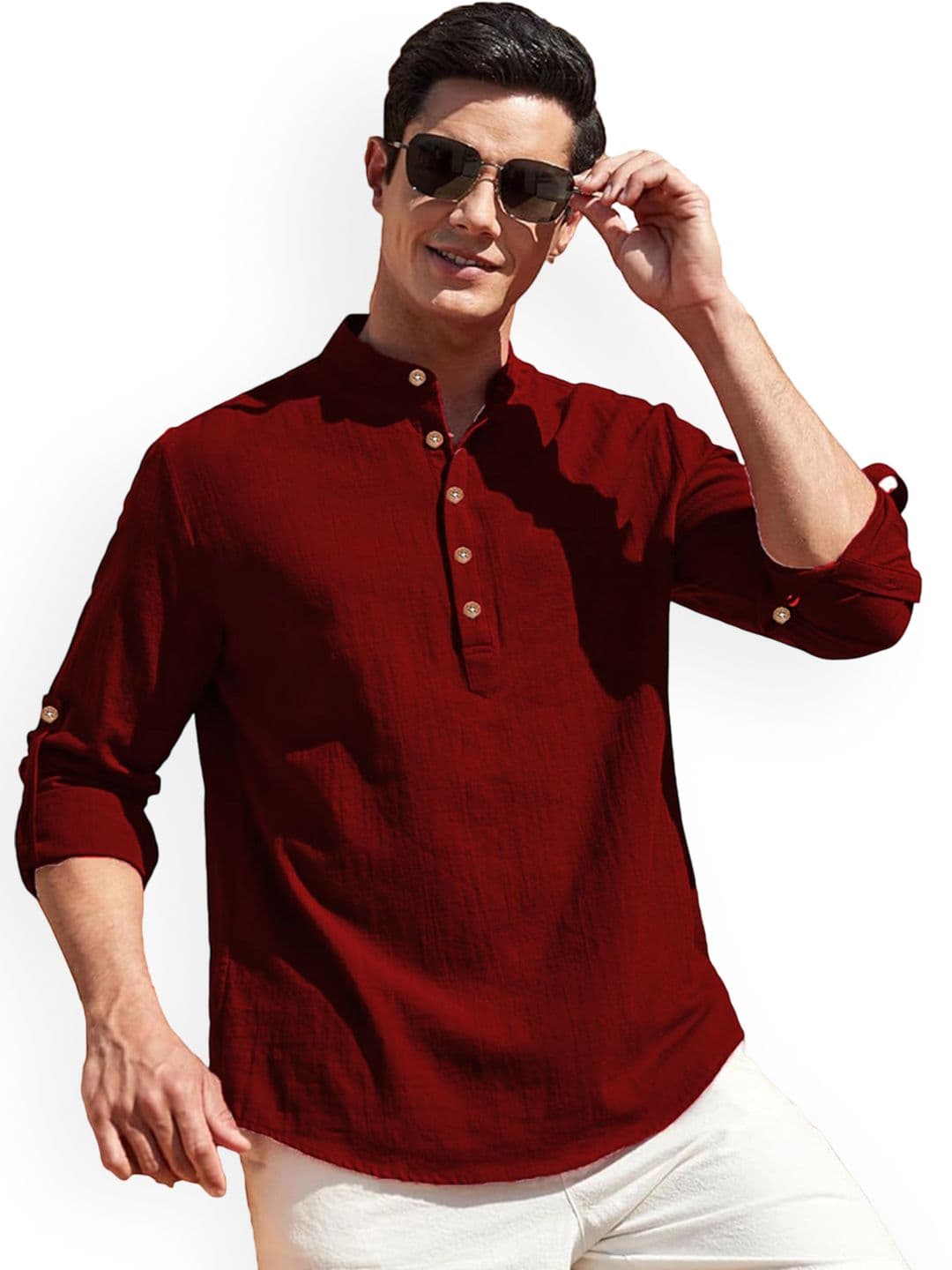 Vida Loca Mandarin Collar Pure Cotton Slim Fit Straight Short Kurta - view 1