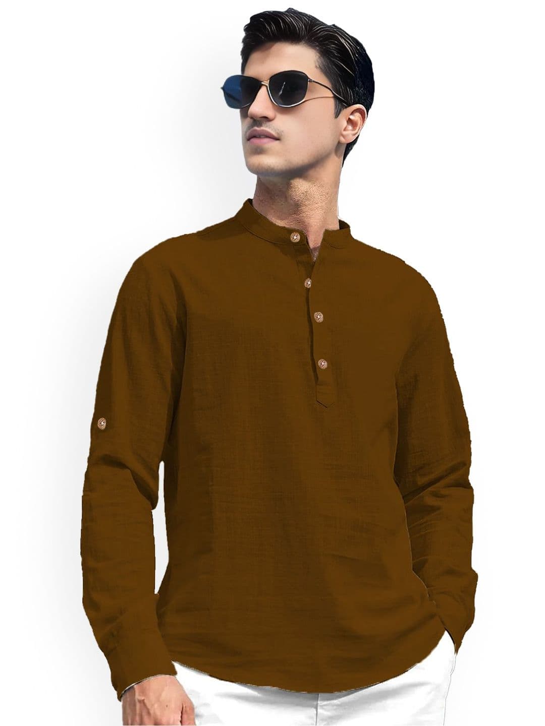 Vida Loca Mandarin Collar Pure Cotton Slim Fit Straight Short Kurta - view 1