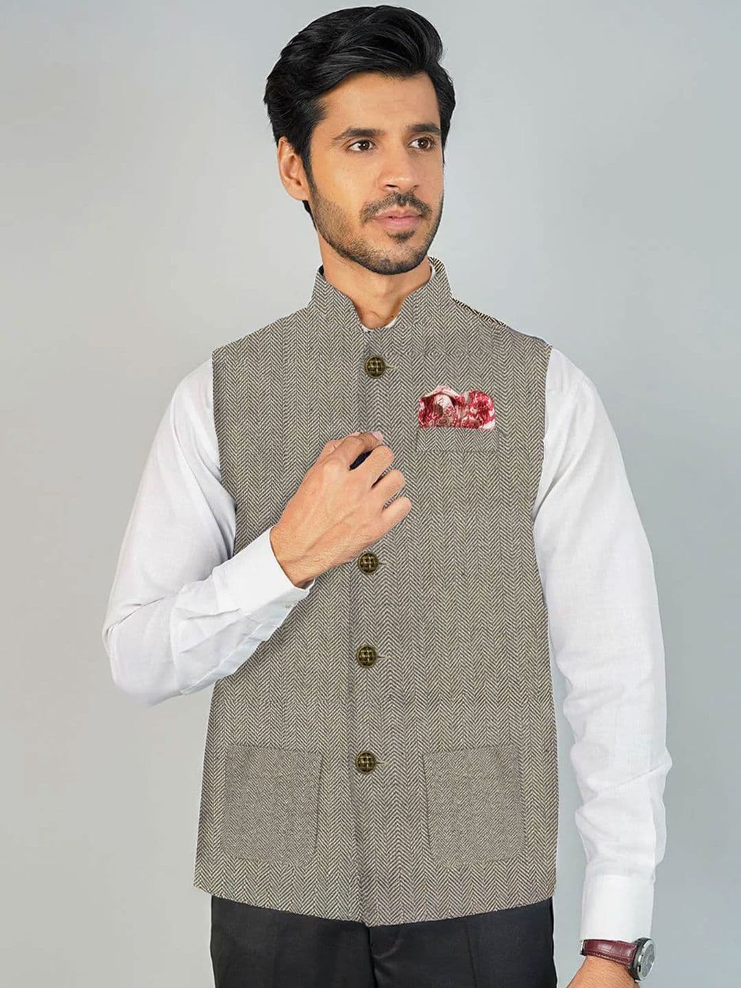 Wintage Printed Satin Nehru Jackets - view 1
