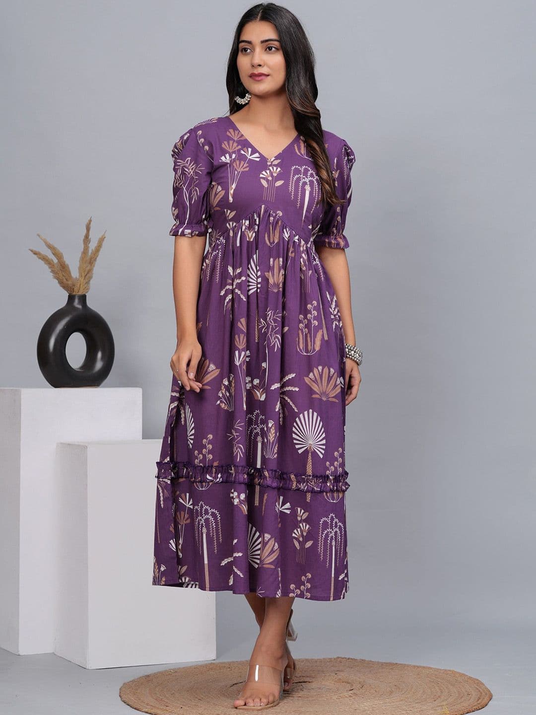 CTMTEX Women Floral Printed V-Neck Empire Ethnic Dress - view 1