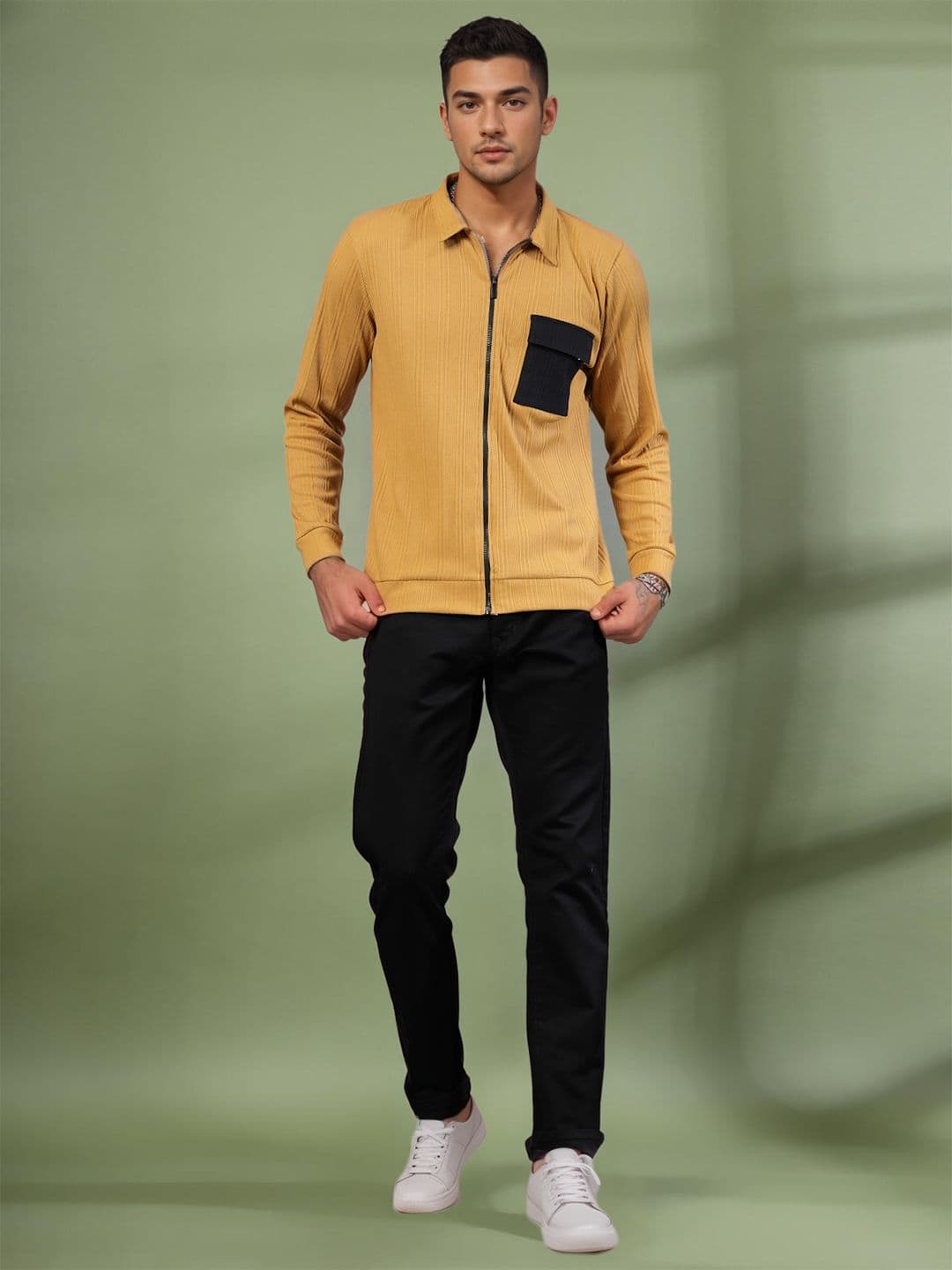 Rigo Men Mustard and Black Solid Spread Collar Casual Jacket - view 1