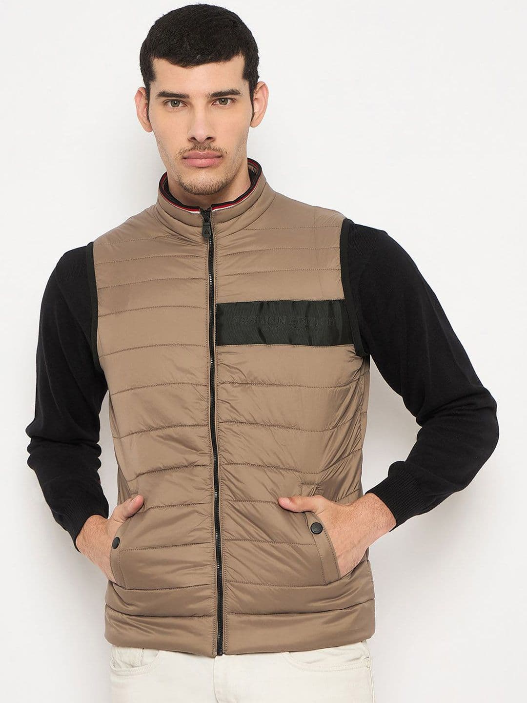 Duke Men Mock Collar Striped Casual Bomber Jacket - view 1