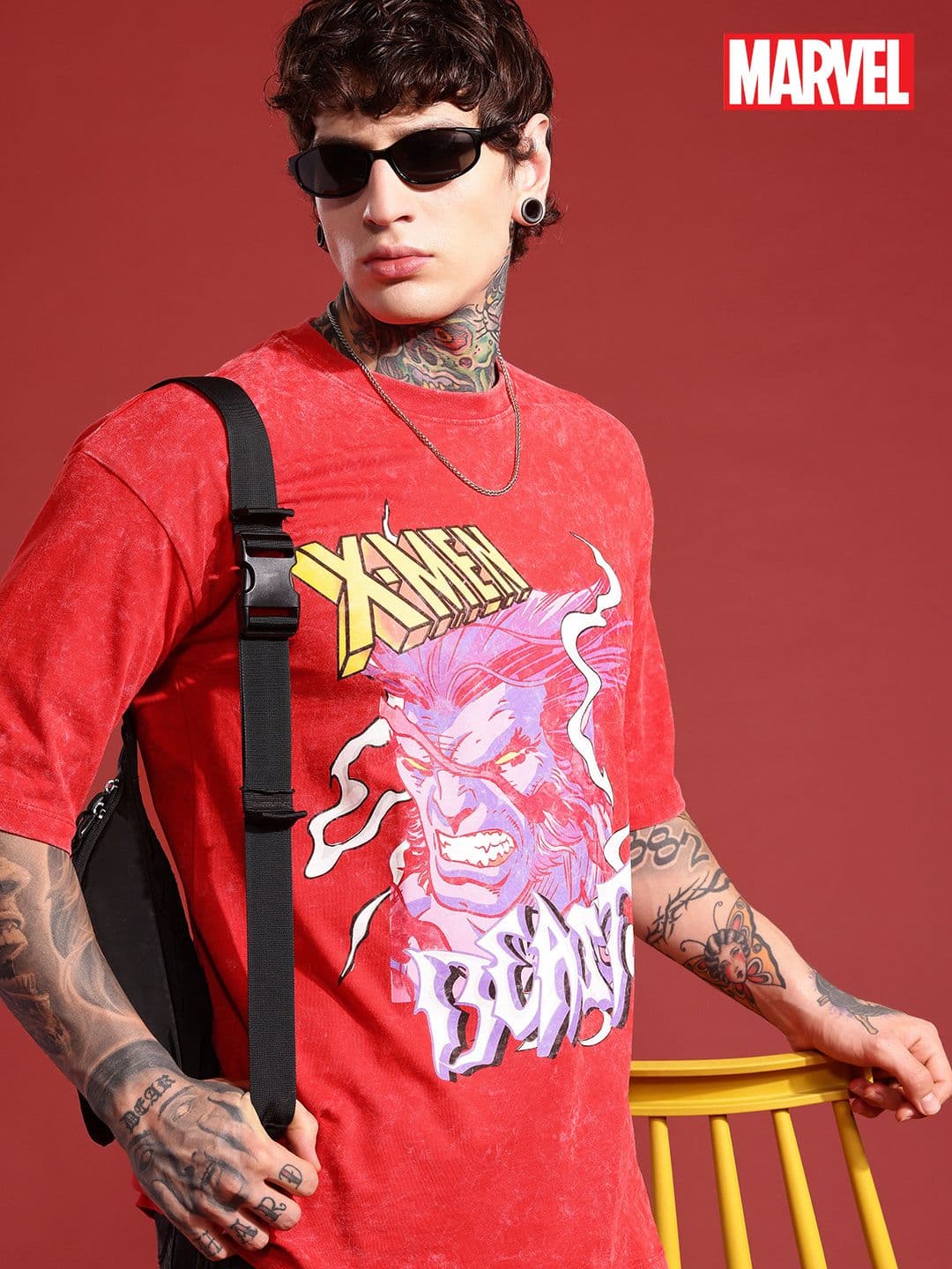 MARVEL STREET Printed Oversized Drop-Shoulder Sleeves Pure Cotton T-shirt - view 1