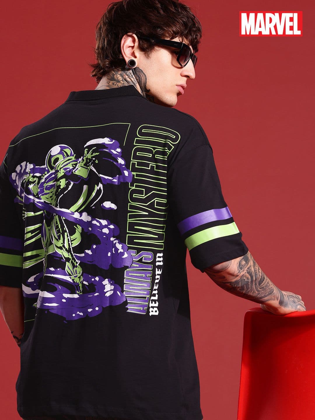 MARVEL STREET Oversized Fit Marvel Graphic Printed Pure Cotton T-shirt - view 1