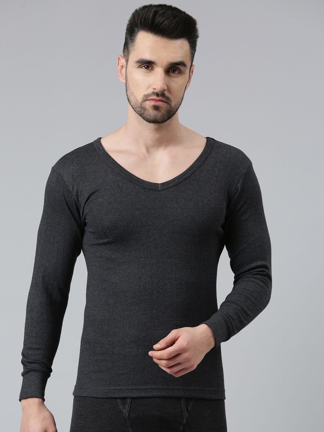 DIXCY SCOTT Men Solid V-neck Full Sleeves Thermal Tops - view 1
