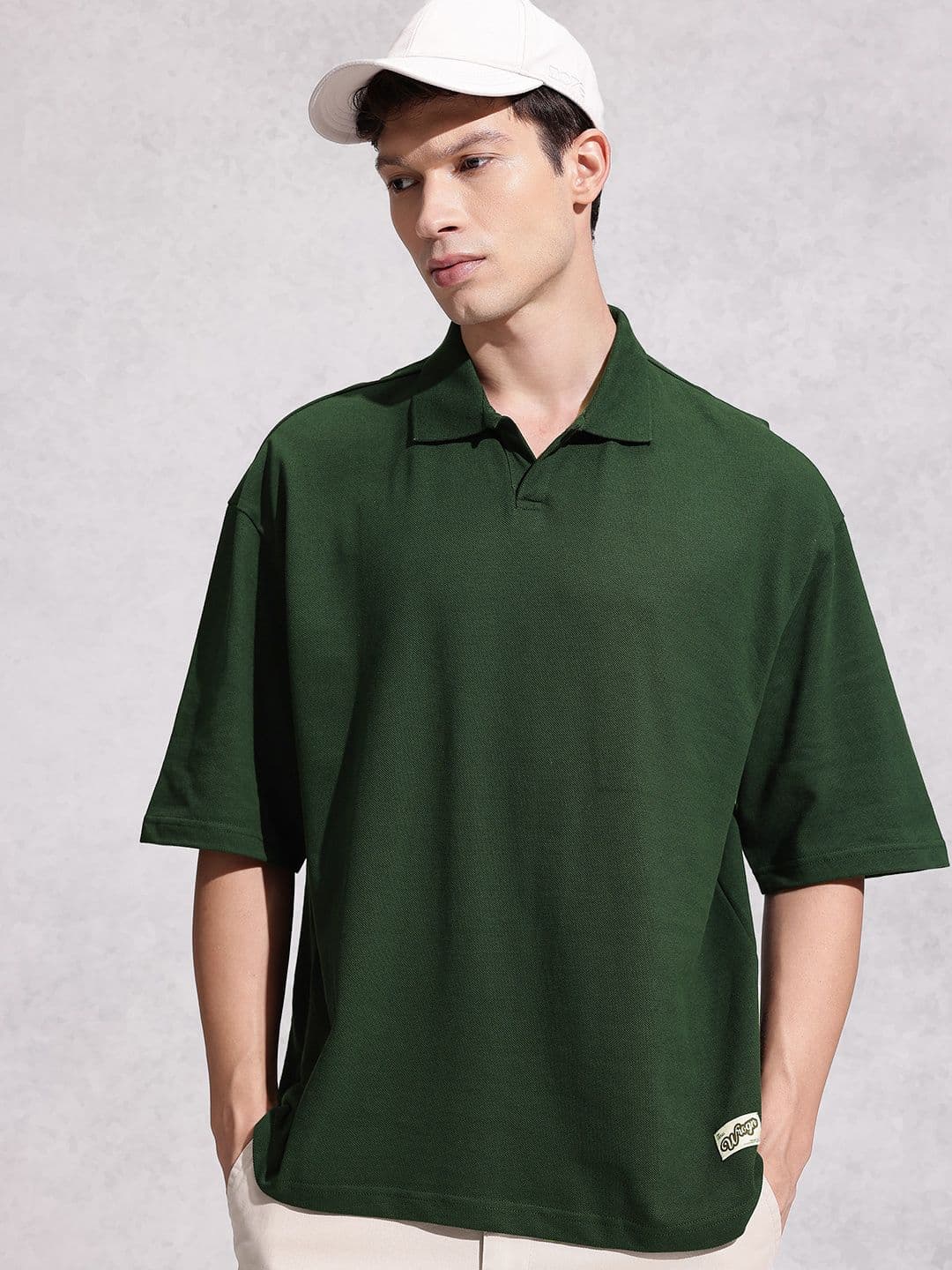 WROGN Polo Collar Drop-Shoulder Sleeves Pure Cotton Oversized T-shirt - view 1